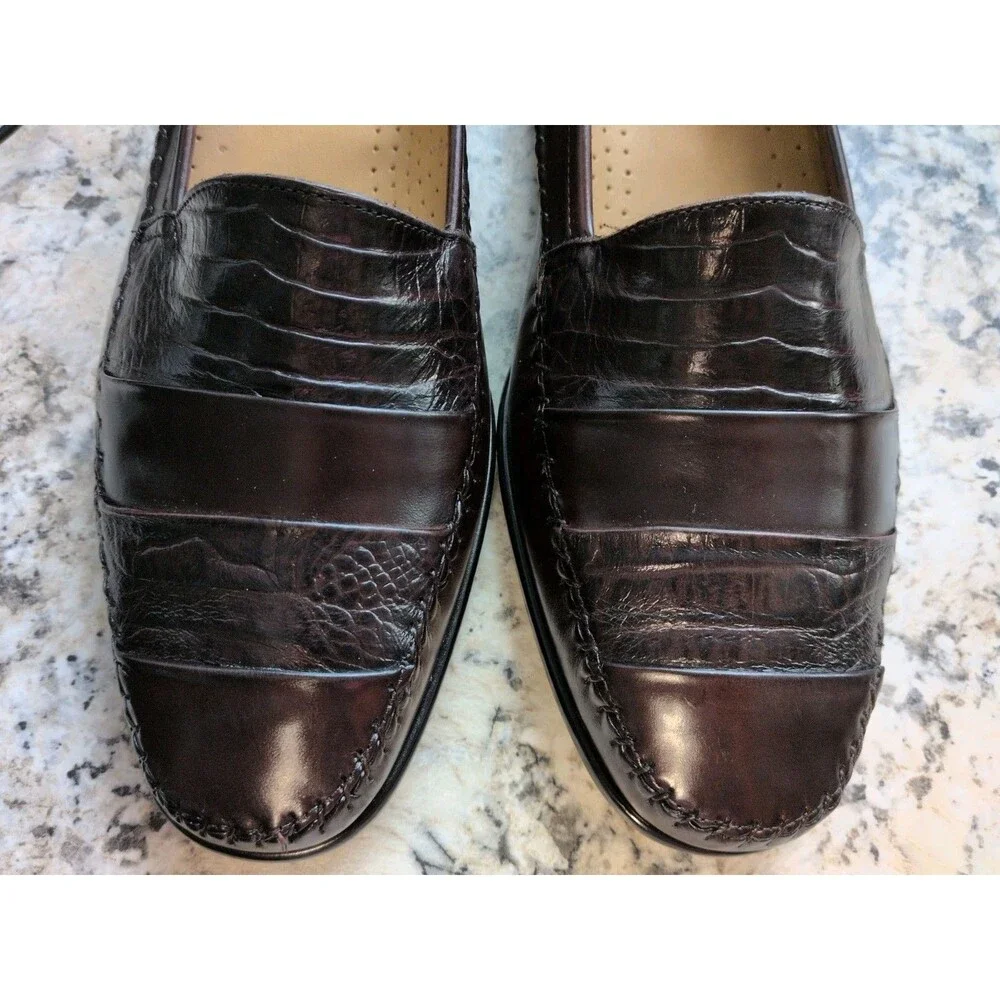 Giorgio Brutini Genuine Embossed Leather Loafers Brazil Mens Size 13D Burgundy